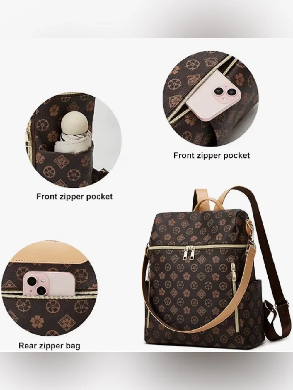 Backpack Purse for Women PU Leather Travel Satchel Handbag Convertible Design Ba